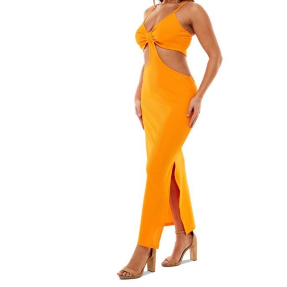 🎁NWT Almost Famous orange ribbed bodycon opendress #lDFS68EC57 -Medium M=6/7-8/9